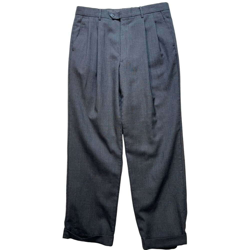 Stafford Men's Wool Pleated Dress Pants Stretch Size 34x30 Charcoal Gray Solid